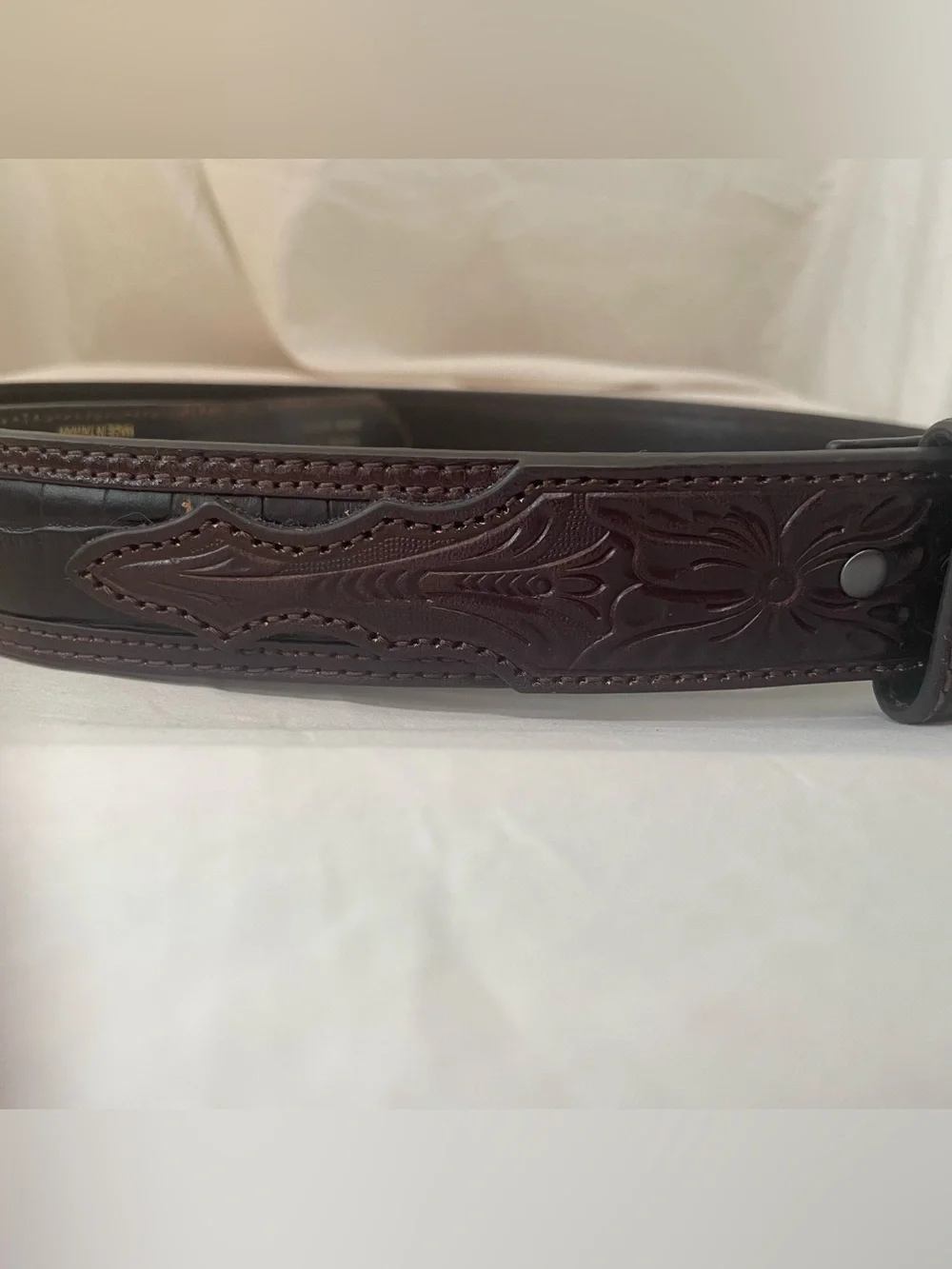 Ariat Brown Leather Tooled Western Belt with Silver Buckle